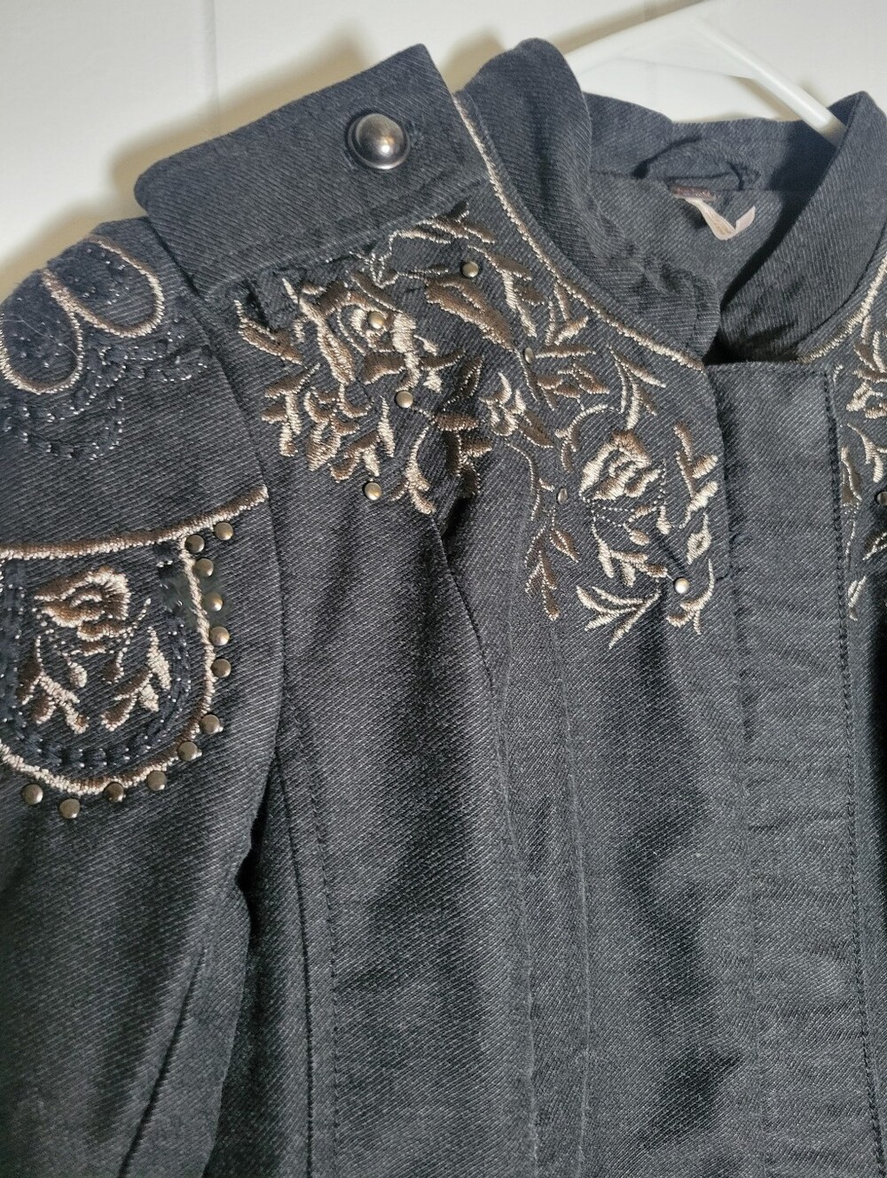 Free People Sergeant Coat Embroidered Charcoal Gray Military Zip Button Jacket 4 - Picture 7 of 16